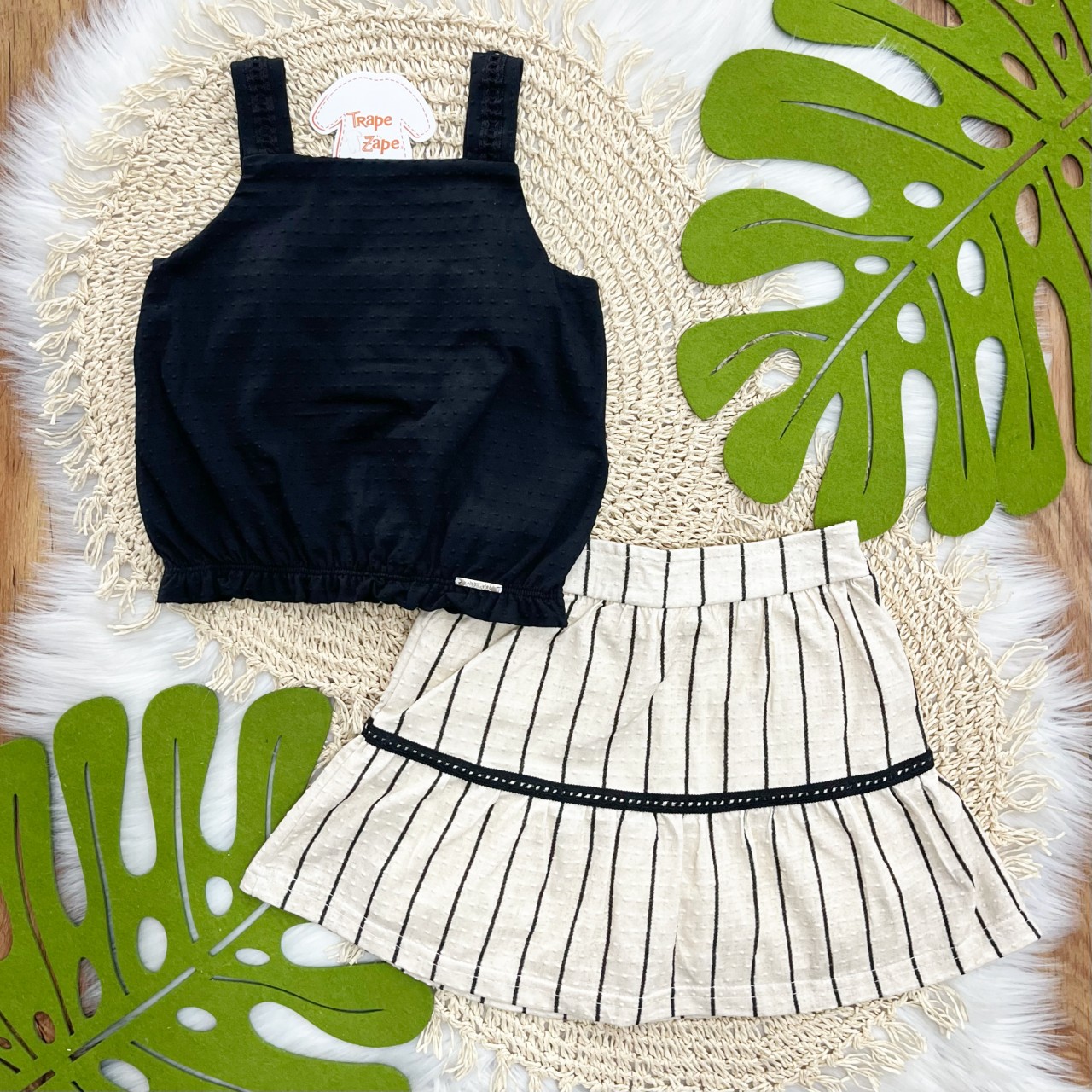 Conj. Regata Anabola e Short Saia Rendinha - Preto e Areia